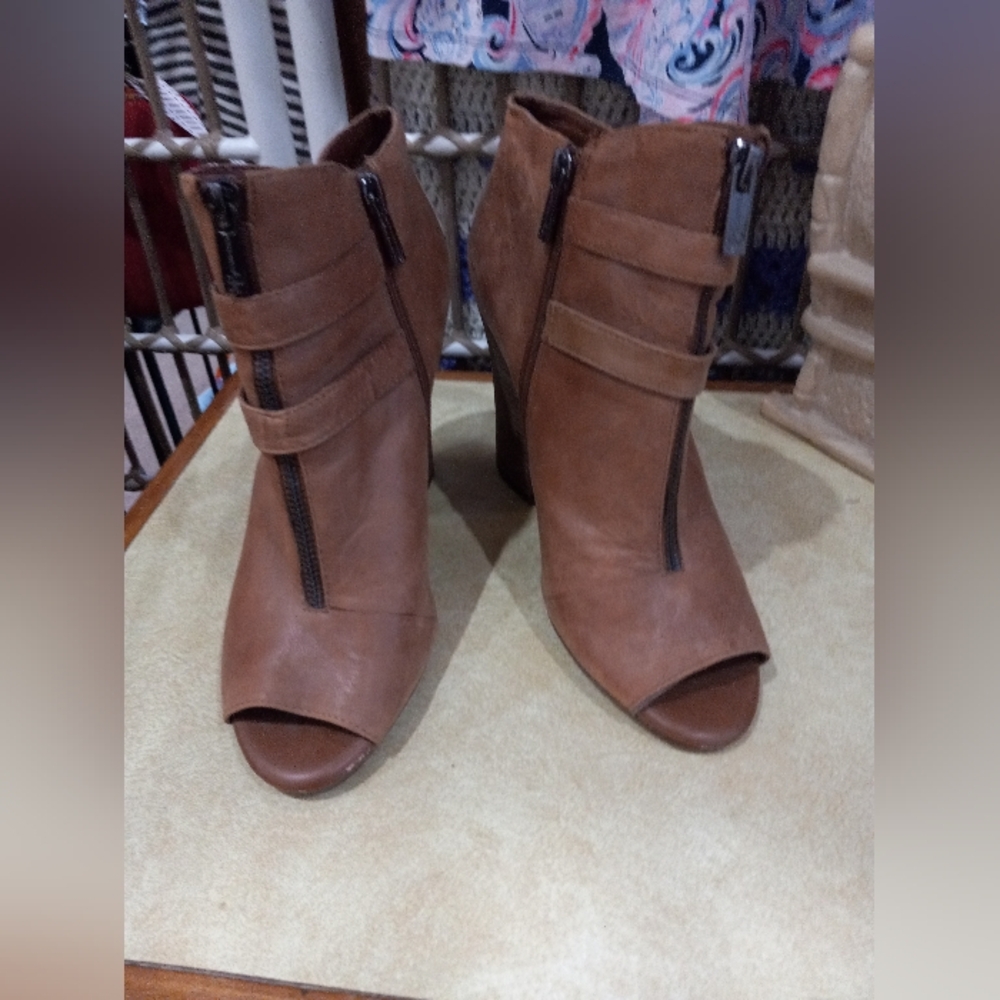 Jessica Simpson Brown Peep-Toe Ankle Boots
